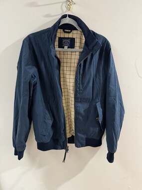 J.Crew Men's Navy Harrington Bomber Jacket with Plaid Lining
